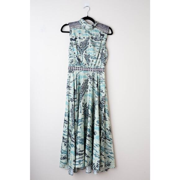 SALONI Fleur E Green Floral Printed Satin Dress Size 4 - Picture 4 of 9